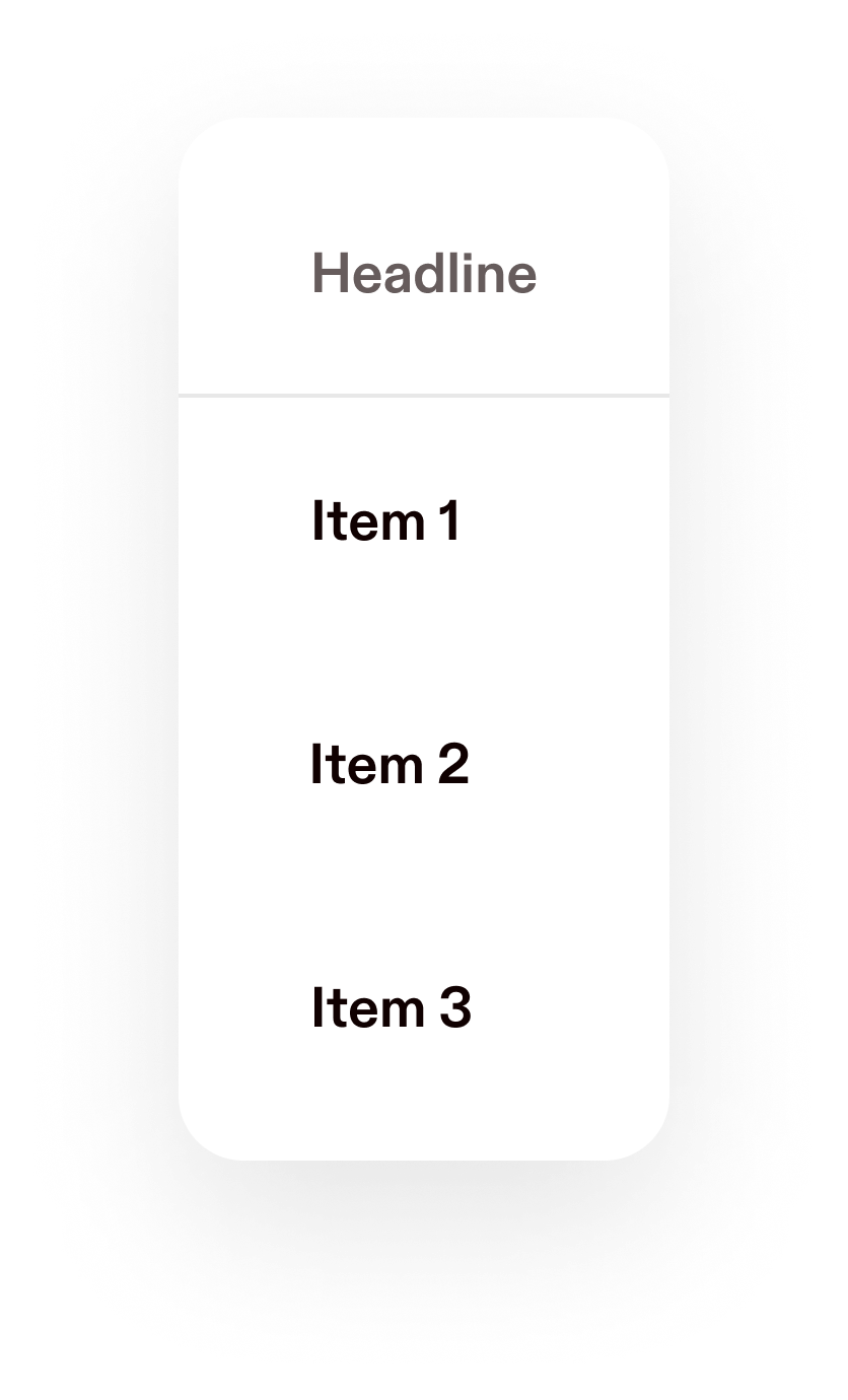 Dropdown menu with heading and 3 items