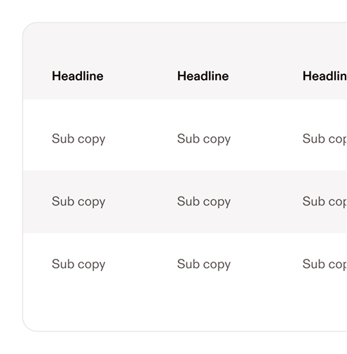 Sample table with alternating gray and white rows
