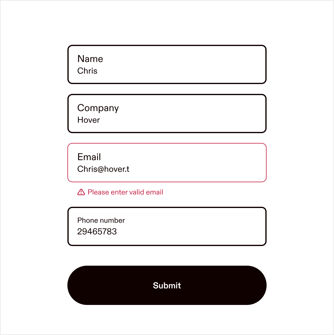 Sample form showing inline error message