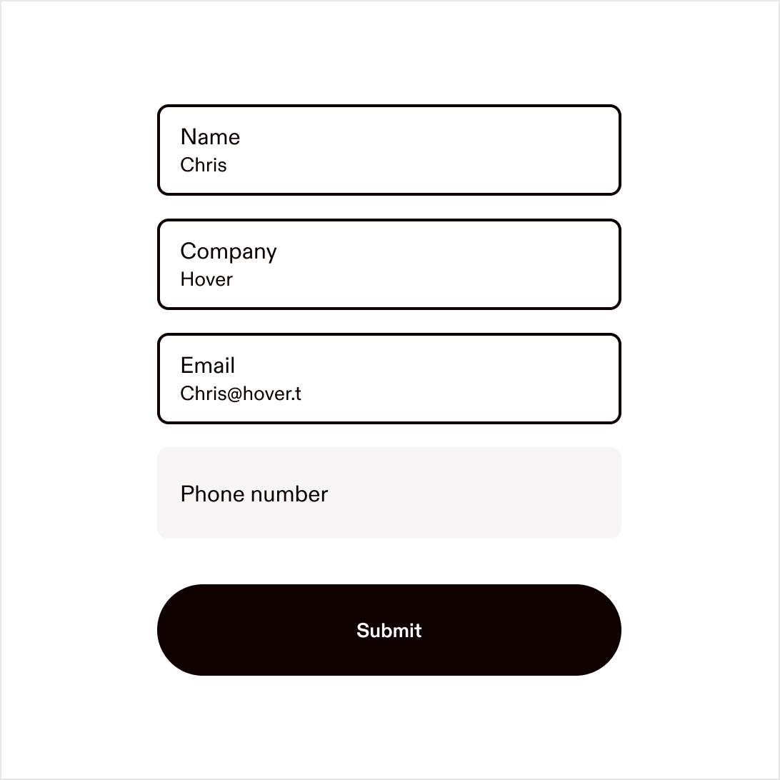 Sample form showing clear labels