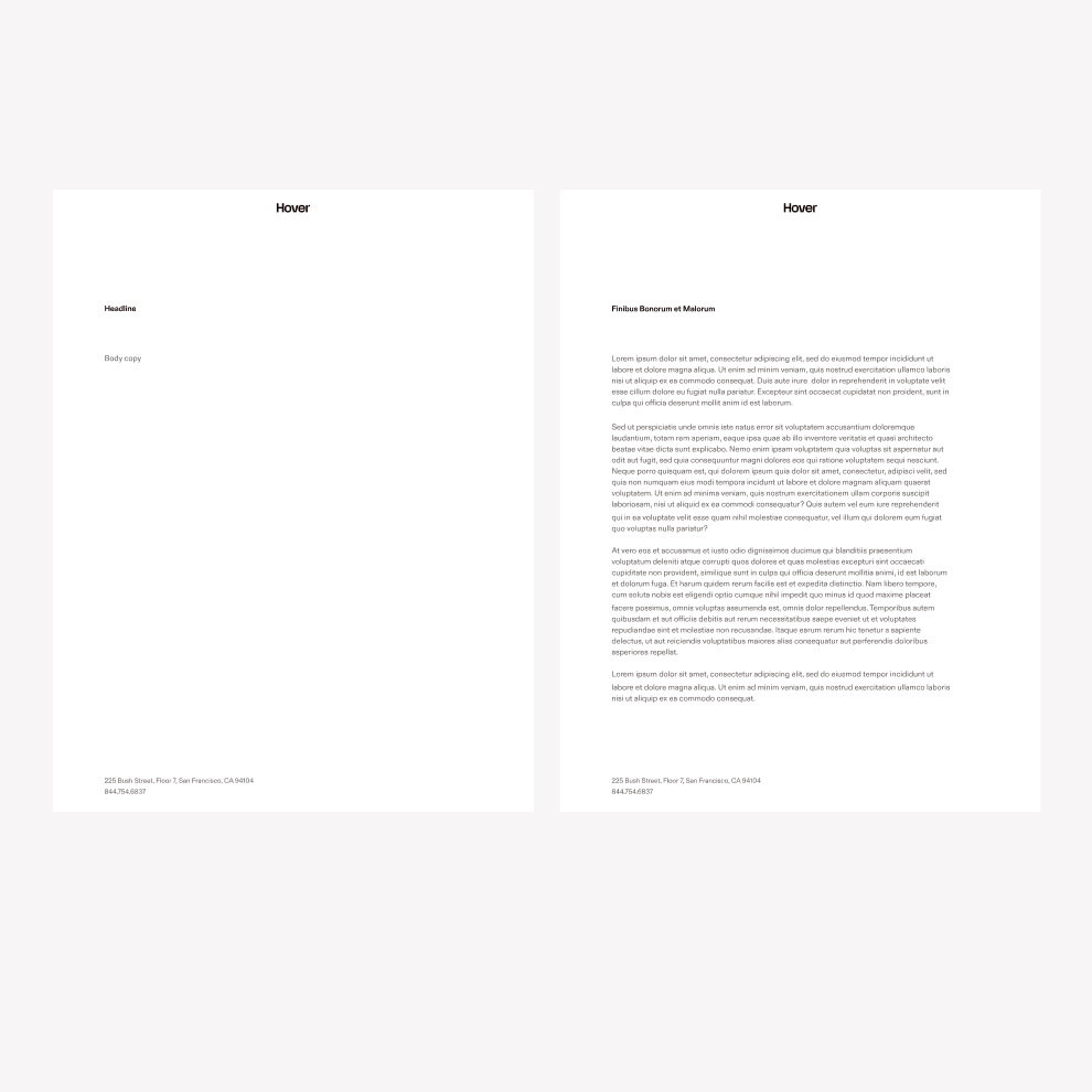 A simple white letter with clean black text, and a Hover logo in the top center